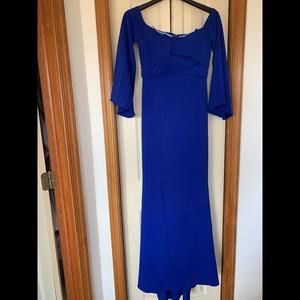 Badgley Mischka Womens Off The Shoulder Long Sleeve Gown Size 2 Cobalt